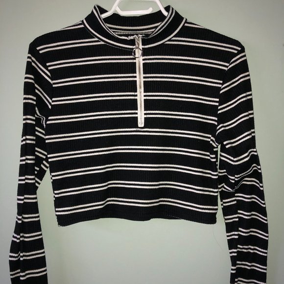 High Neck Half Zip Striped Knitted Top - Picture 1 of 1